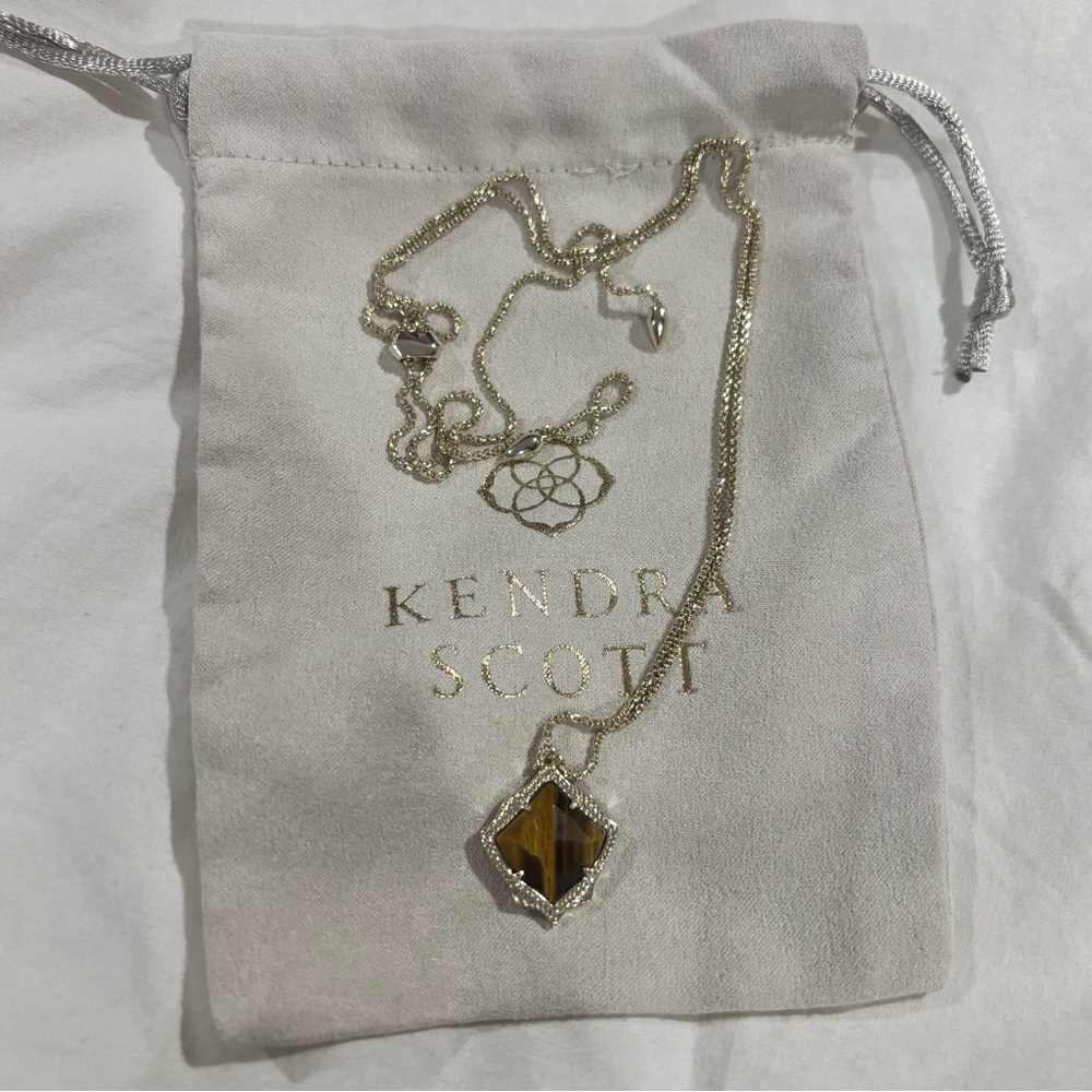 Kendra Scott Gold Necklace with Tiger's Eye Pendant